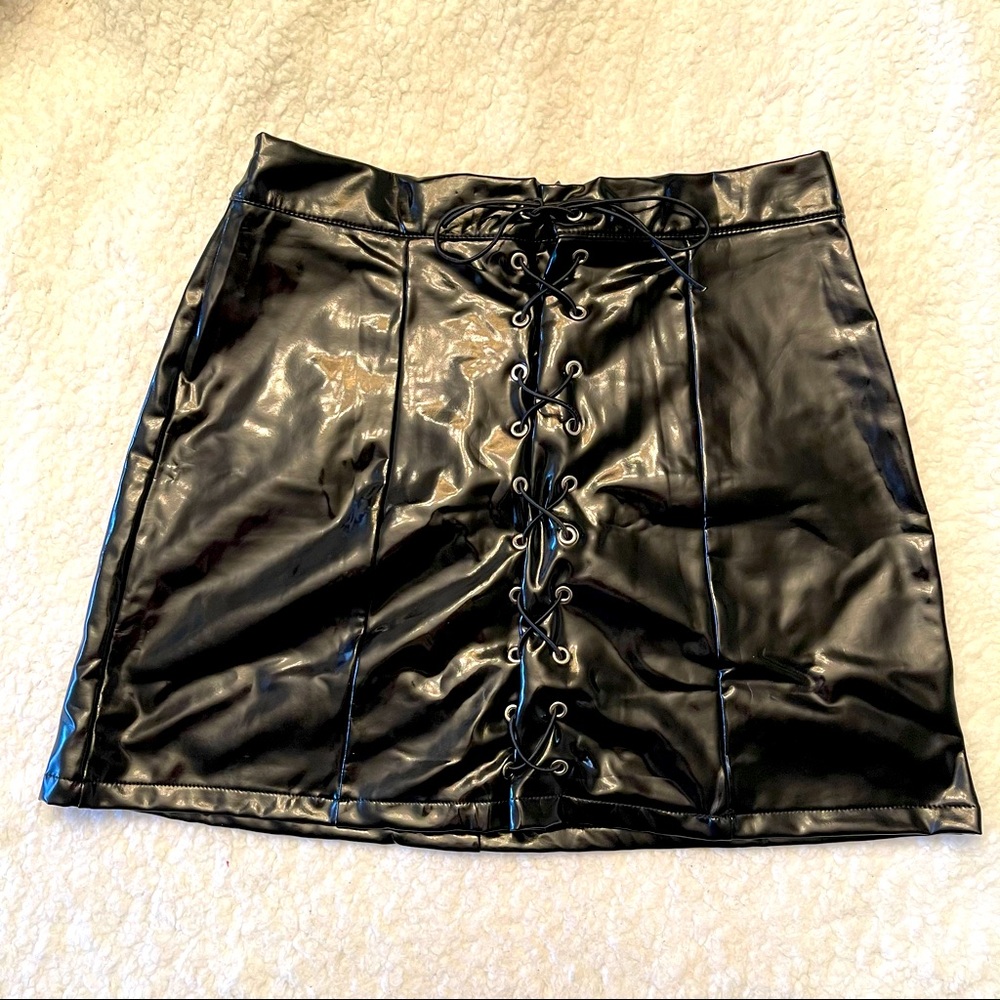 Vinyl Lace Up Goth/Metal Mini Skirt XL